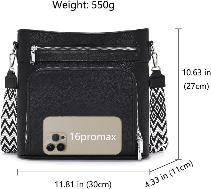 Atgbiem női válltáska vegan bőr crossbody táska fekete pénztárcafunkcióval