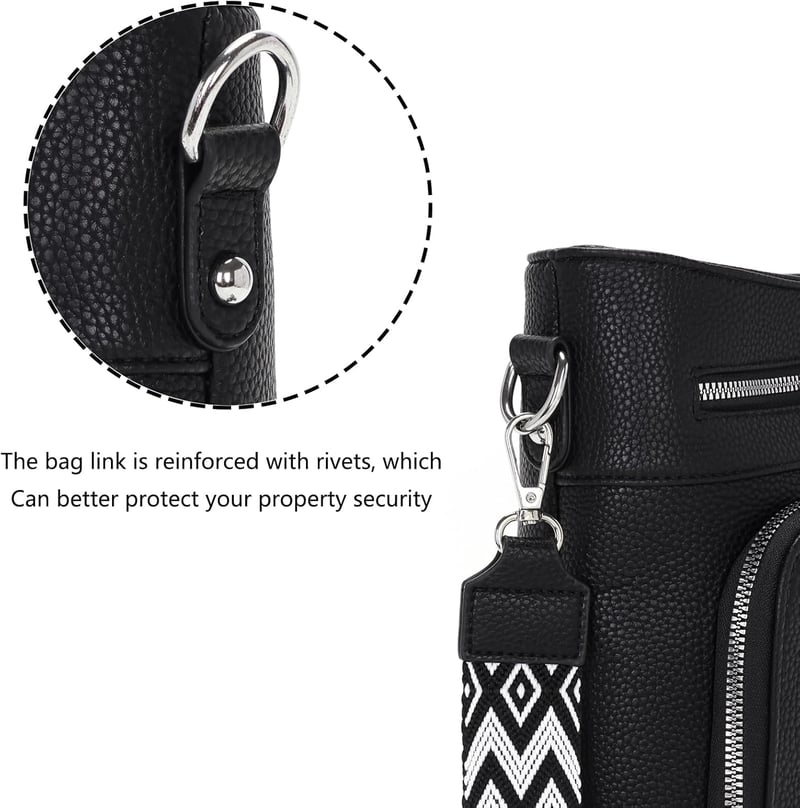 Atgbiem női válltáska vegan bőr crossbody táska fekete pénztárcafunkcióval
