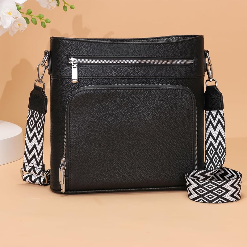 Atgbiem női válltáska vegan bőr crossbody táska fekete pénztárcafunkcióval