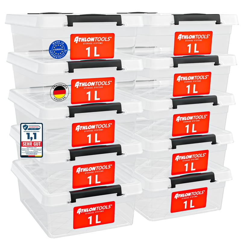 ATHLON TOOLS Set od 10 posuda za pohranu s poklopcem, 1 litra, male, bez BPA
