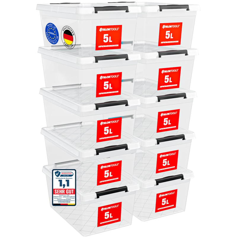 ATHLON TOOLS Set od 10 kutija za pohranu s poklopcem, 5 litara, male dimenzije, bez BPA