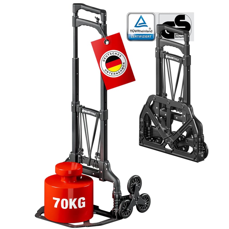 Athlon Tools hliníkový schodiskový rudl, skladací, 110 cm extra dlhá rukoväť, s protišmykovými prvkami a 2 upínacími popruhmi, čierny