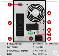 Atlantis A03-OP1002 OnLine UPS szerver dupla konverzió tiszta szinusz 1000VA 900W torony LCD USB RS-232 4 IEC EPO SNMP 2x12V-9Ah 3