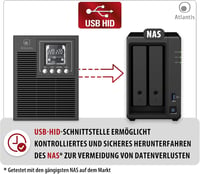 Atlantis A03-OP1002 OnLine UPS szerver dupla konverzió tiszta szinusz 1000VA 900W torony LCD USB RS-232 4 IEC EPO SNMP 2x12V-9Ah 4
