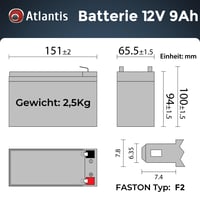 Olovený akumulátor Atlantis VRLA 12V 9Ah pre záložné zdroje a alarmy 8