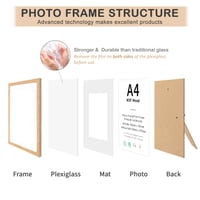 ATOBART Fotorámik A4, MDF, prírodné drevo, 3-dielna súprava, 21x29,7 cm, s akrylovým sklom, rámik na fotografie, diplomy a plagáty na zavesenie na stenu 5