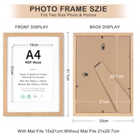 ATOBART Fotorámik A4, MDF, prírodné drevo, 3-dielna súprava, 21x29,7 cm, s akrylovým sklom, rámik na fotografie, diplomy a plagáty na zavesenie na stenu 3