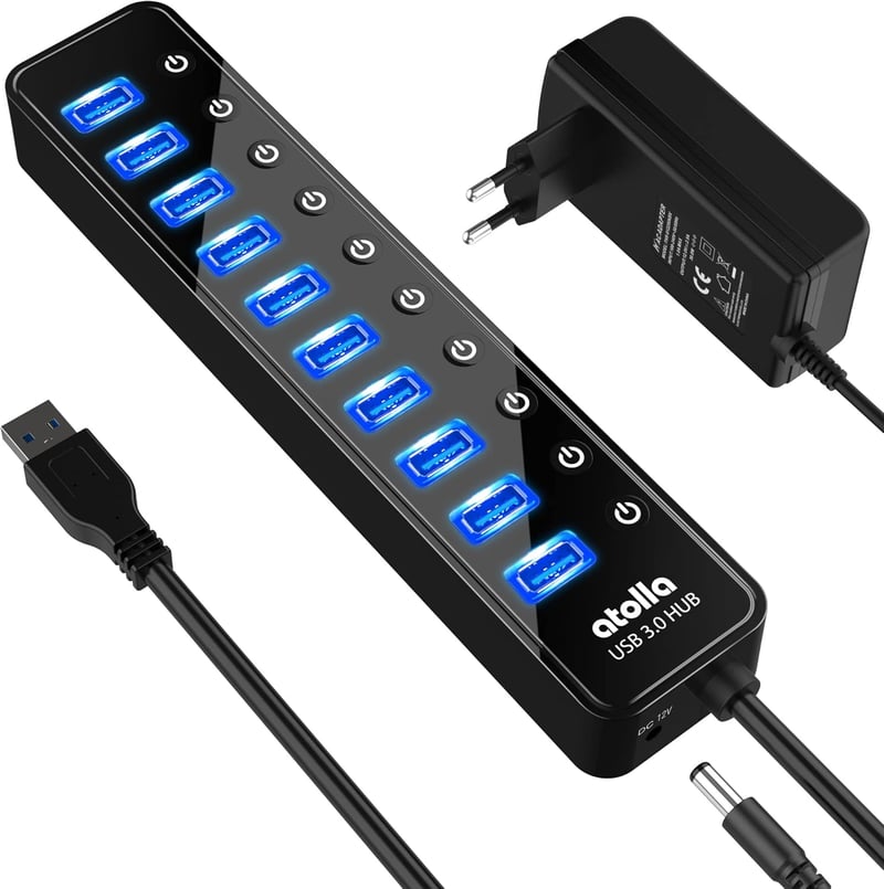 atolla USB 3.0 Hub 10 portos aktív elosztó 30W tápegységgel PC-hez