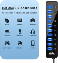 atolla USB 3.0 Hub 10 portos aktív elosztó 30W tápegységgel PC-hez 2