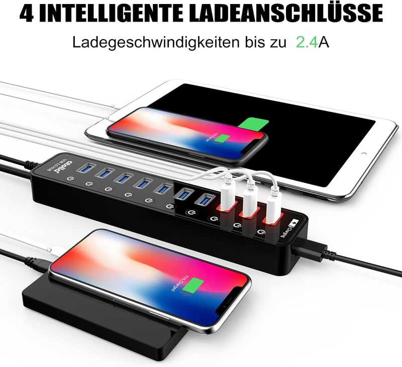 Atolla USB 3.0 Hub 11 portos aktív elosztó 48W tápegységgel