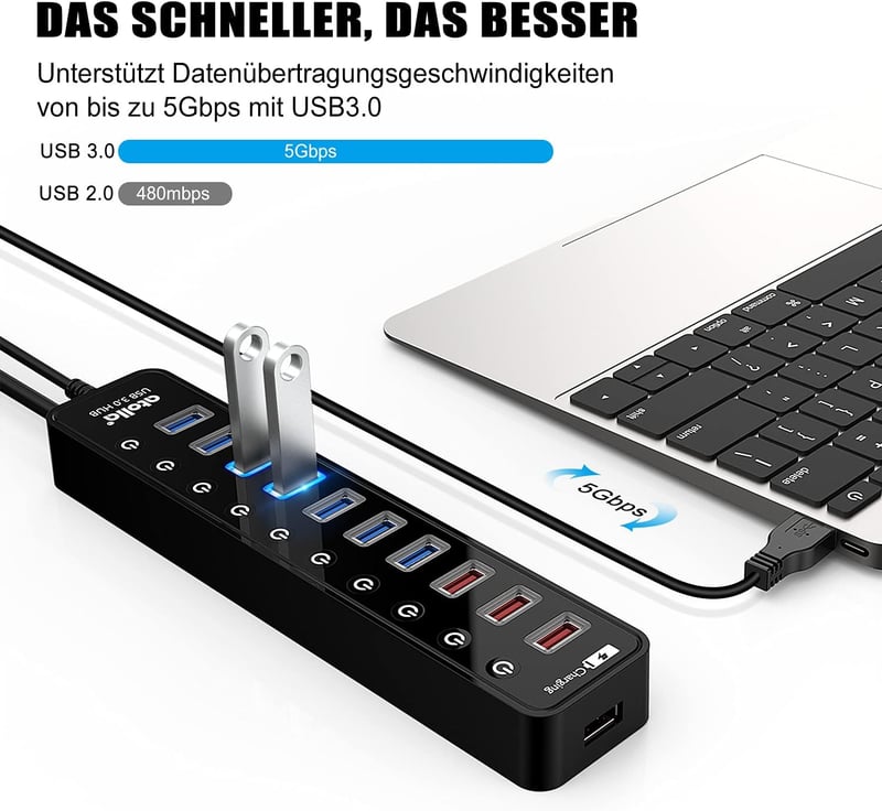 Atolla USB 3.0 Hub 11 portos aktív elosztó 48W tápegységgel