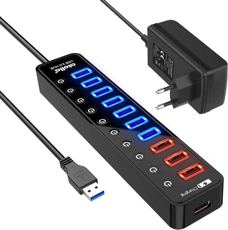 Atolla USB 3.0 Hub 11 portos aktív elosztó 48W tápegységgel