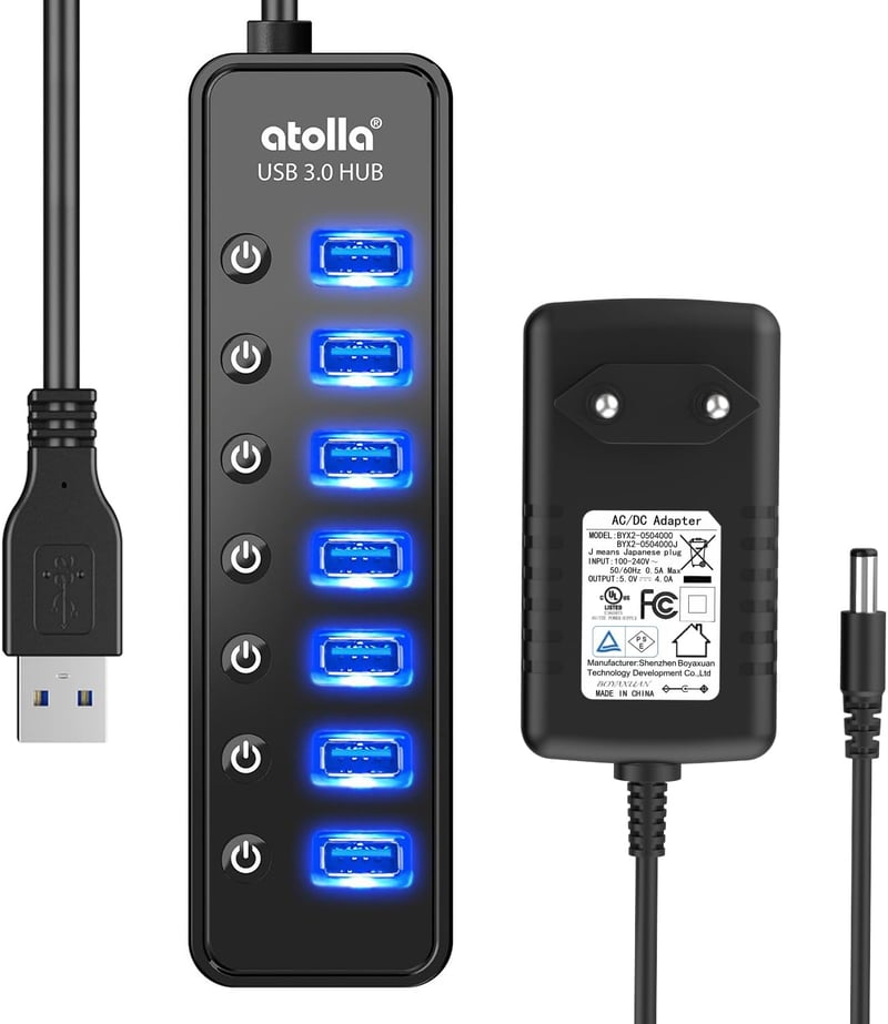 atolla USB 3.0 Hub 7 portos aktív adatközpont kapcsolóval és intelligens töltőporttal