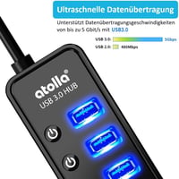 atolla USB 3.0 Hub 7 portos aktív adatközpont kapcsolóval és intelligens töltőporttal 10