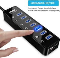 atolla USB 3.0 Hub 7 portos aktív adatközpont kapcsolóval és intelligens töltőporttal 5