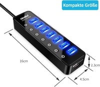 atolla USB 3.0 Hub 7 portos aktív adatközpont kapcsolóval és intelligens töltőporttal 7