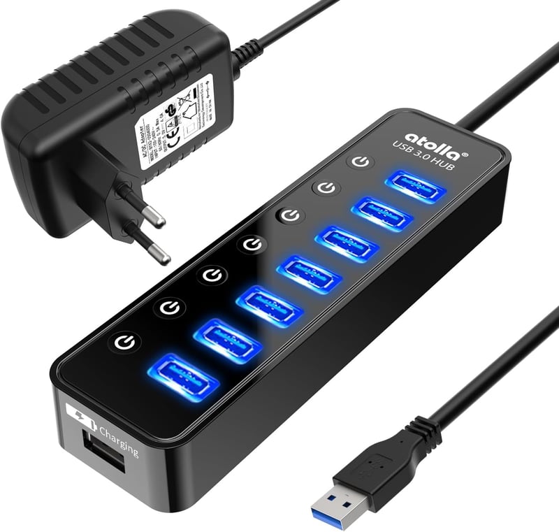 atolla USB 3.0 Hub 7 portos aktív adatközpont kapcsolóval és intelligens töltőporttal