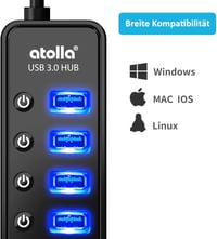 atolla USB 3.0 Hub 7 portos aktív adatközpont kapcsolóval és intelligens töltőporttal 6