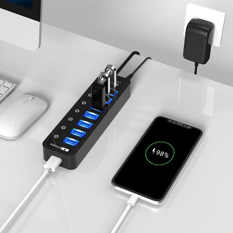 atolla USB 3.0 Hub 7 portos aktív adatközpont kapcsolóval és intelligens töltőporttal