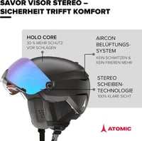 ATOMIC Savor Visor Stereo sísisak beépített napszemüveggel, 360° Fit rendszer és Active Aircon szellőzés - S, Black 2