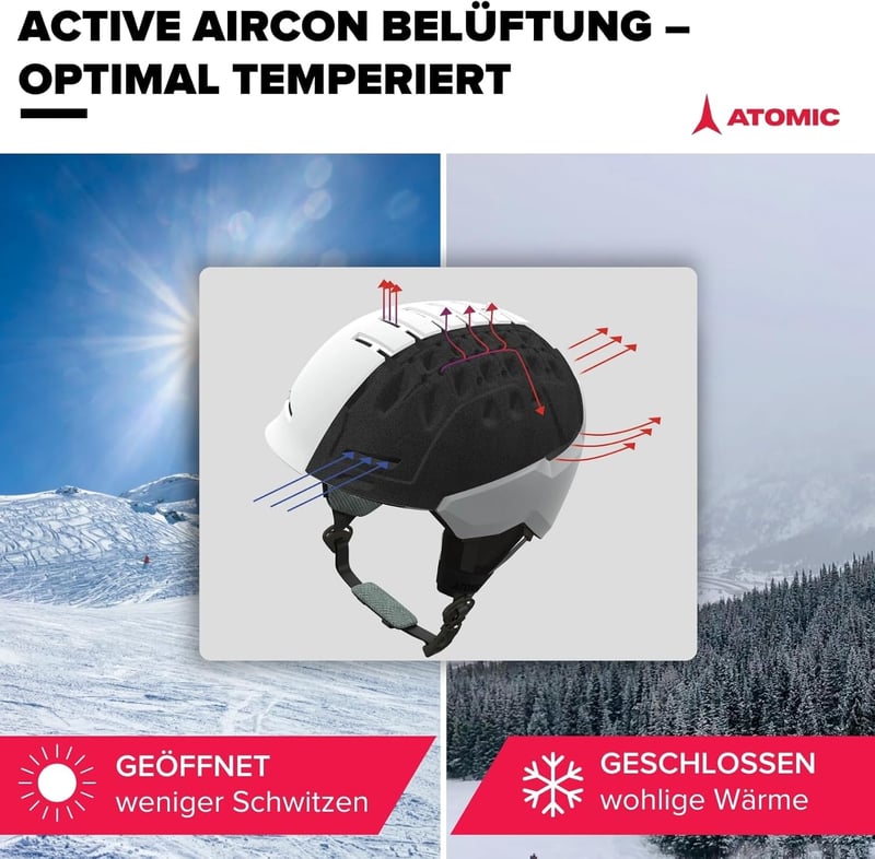 ATOMIC Savor Visor Stereo sísisak beépített napszemüveggel, 360° Fit rendszer és Active Aircon szellőzés - S, Black