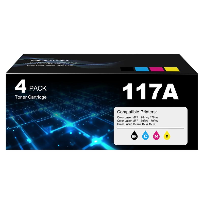 Sada tonerov ATONER 117A pre HP Color Laser MFP 178nwg 179fwg 178nw 150nw 179fnw 150a 150w 179, kompatibilná, 4 ks, W2070A W2071A W2072A W2073A, čierna, azúrová, purpurová, žltá