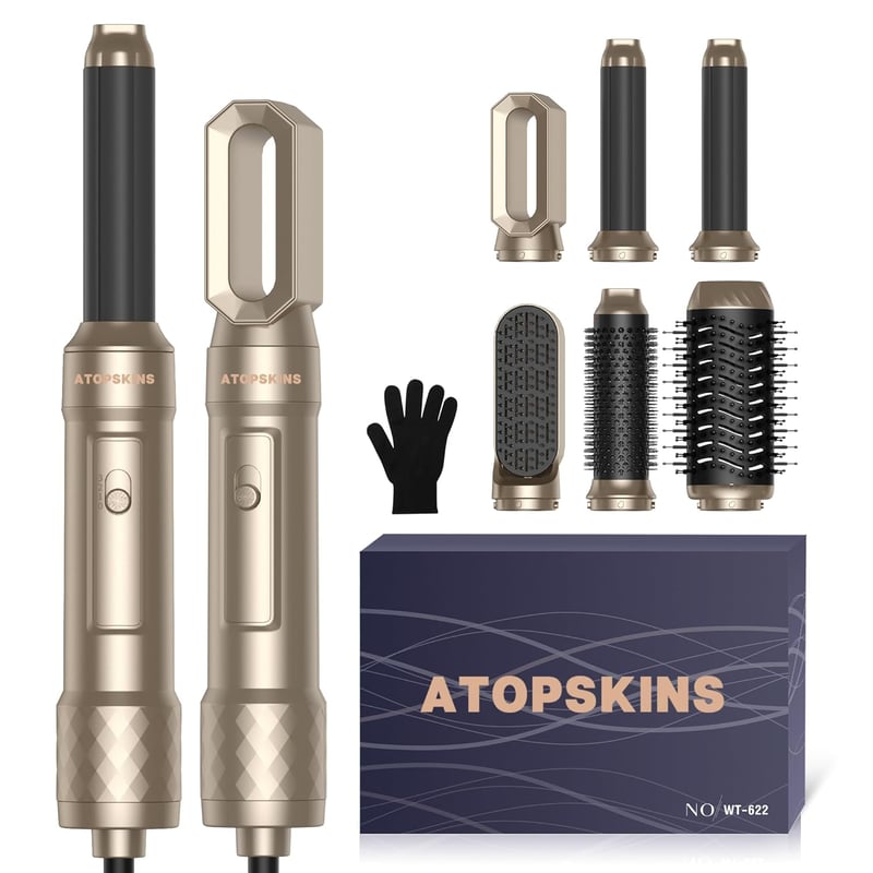 Atopskins 6 az 1-ben Hajformázó Készlet 1000W - Hajszárító, Meleglevegős Kefe, Körkefe, Hajgöndörítő, Hajegyenesítő - Dúsító, Simító, Göndör