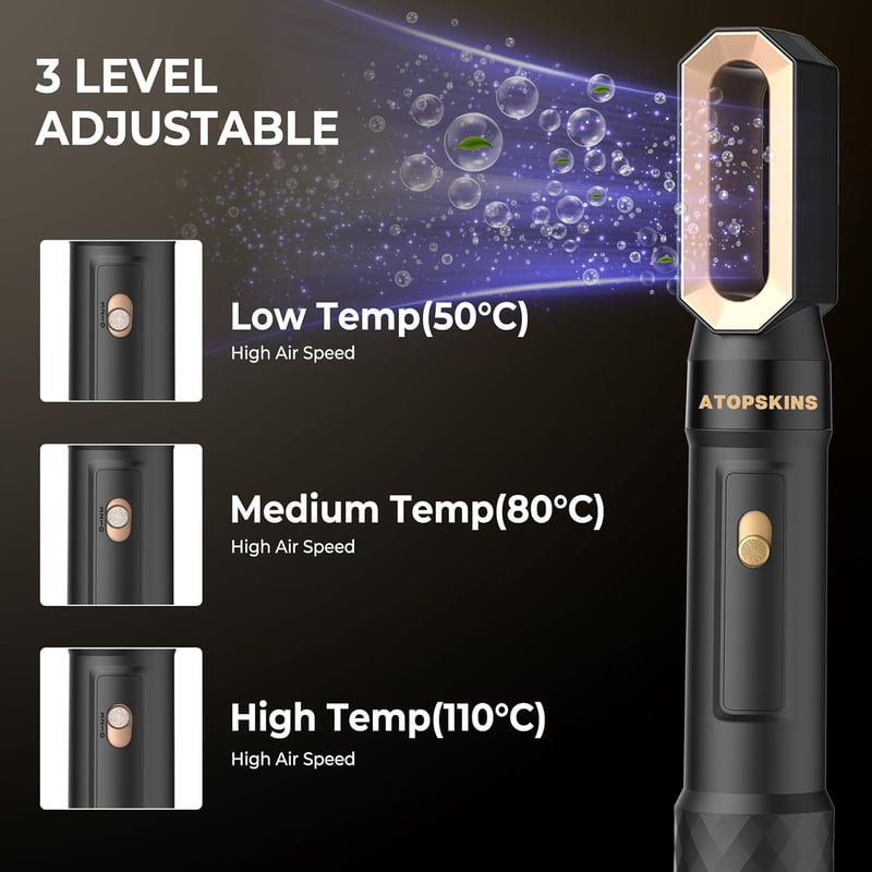 Atopskins 6 az 1-ben Hajformázó Készlet - 1000W Hajszárító, Meleglevegős Körkefe, Hajegyenesítő, Göndörítő - Fekete