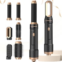 Atopskins 6 az 1-ben Hajformázó Készlet - 1000W Hajszárító, Meleglevegős Körkefe, Hajegyenesítő, Göndörítő - Fekete 1