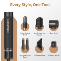 Atopskins 7-in-1 Hajformázó Készlet - 110.000 RPM Hajszárító, Meleglevegős Körkefe, Hajvasaló, Diffúzor - Ionos Hajápolás, Fekete-Arany 9