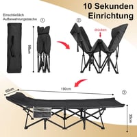ATORPOK SHOP összecsukható kempingágy extra széles kerti ágy kültéri beltéri - Black 5