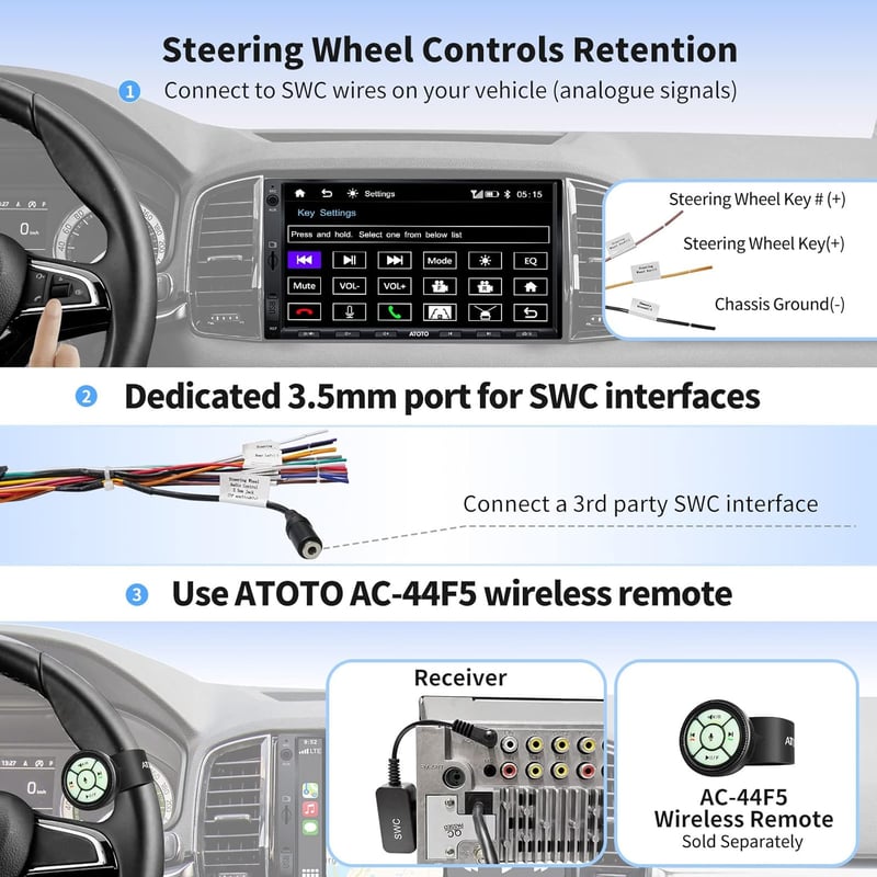 ATOTO F7 WE 7" Dupla DIN Autórádió, Vezeték Nélküli CarPlay és Android Auto, IPS HD Képernyő, Tolatókamera Bemenet, GPS Navigáció, FM/AM, Gy