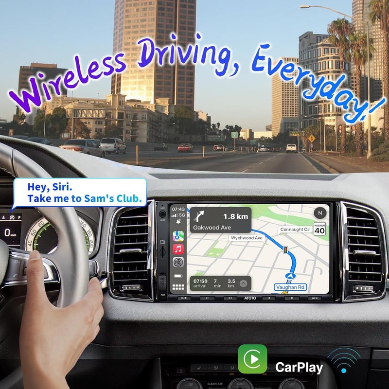 ATOTO F7 WE 7" Dupla DIN Autórádió, Vezeték Nélküli CarPlay és Android Auto, IPS HD Képernyő, Tolatókamera Bemenet, GPS Navigáció, FM/AM, Gy