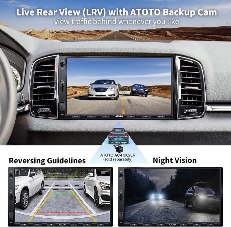 ATOTO F7 WE 7" Dupla DIN Autórádió, Vezeték Nélküli CarPlay és Android Auto, IPS HD Képernyő, Tolatókamera Bemenet, GPS Navigáció, FM/AM, Gy