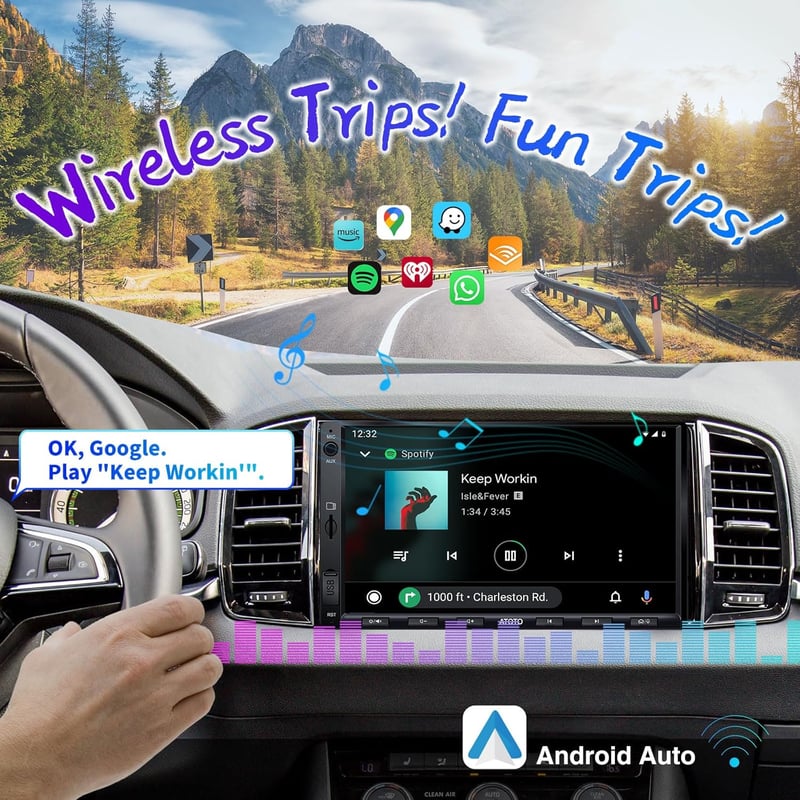 ATOTO F7 WE 7" Dupla DIN Autórádió, Vezeték Nélküli CarPlay és Android Auto, IPS HD Képernyő, Tolatókamera Bemenet, GPS Navigáció, FM/AM, Gy