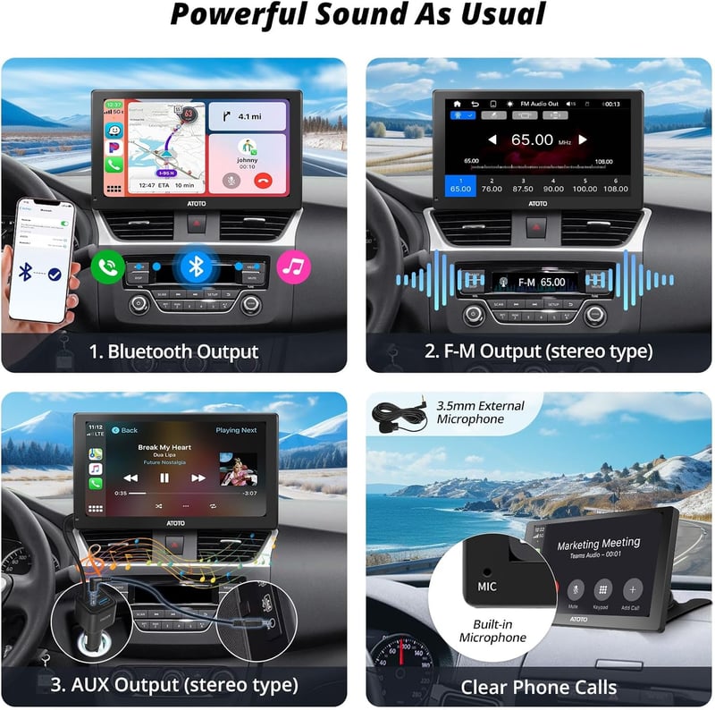 ATOTO P5 Hordozható Autórádió 9" QLED Tükröződésmentes Érintőképernyővel, Vezeték Nélküli CarPlay és Android Auto, Bluetooth, Automatikus Fé