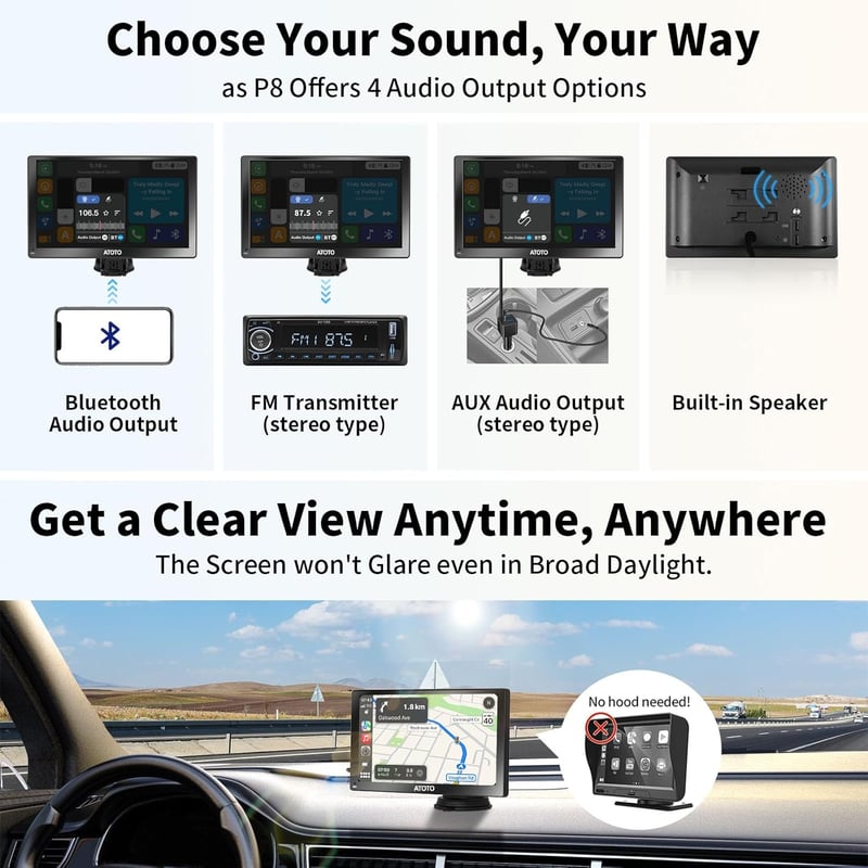 ATOTO P807SD-RM Vezeték Nélküli Carplay & Android Autórádió, 7 Colos QLED Tükröződésmentes Érintőkijelző, GPS Navigáció, Távirányító