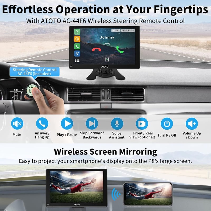 ATOTO P807SD-RM Vezeték Nélküli Carplay & Android Autórádió, 7 Colos QLED Tükröződésmentes Érintőkijelző, GPS Navigáció, Távirányító