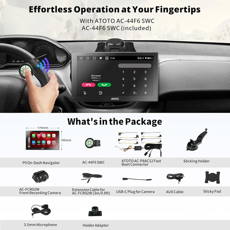 ATOTO P9 7" QLED Autós Multimédia Navigáció, Wireless CarPlay, Android Auto, GPS, 4G LTE