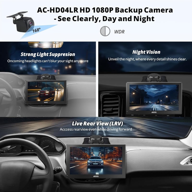 ATOTO P9 9" QLED Android Hordozható Autós Navigáció, 4G+32G Autórádió, Vezeték Nélküli CarPlay, 1080P Tolatókamera, GPS Nyomkövetés, 4G-LTE,