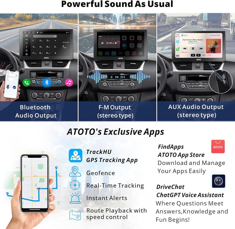 ATOTO P9 9" QLED Android Hordozható Autós Navigáció, 4G+32G Autórádió, Vezeték Nélküli CarPlay, 1080P Tolatókamera, GPS Nyomkövetés, 4G-LTE,
