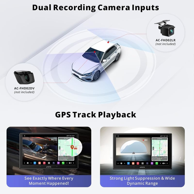 ATOTOZONE 10.1" QLED DAB+ Android Autórádió, 8+128GB, 4G LTE, Wireless CarPlay, GPS, Dual Kamera