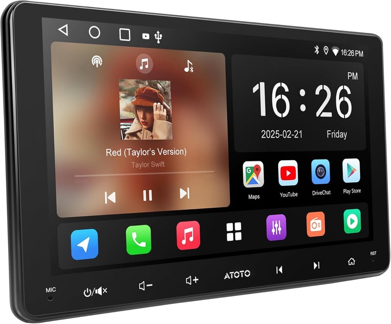 ATOTOZONE 9 Inch Android Autórádió CarPlay Wireless, GPS Navigáció, Bluetooth, WiFi, USB, FM/AM