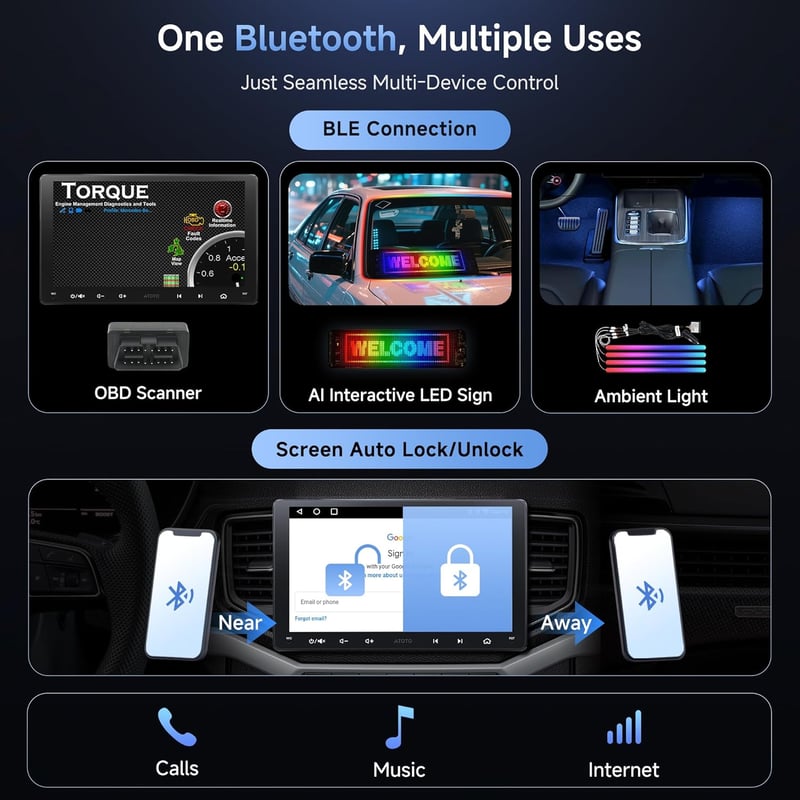 ATOTOZONE 9 Inch Android Autórádió CarPlay Wireless, GPS Navigáció, Bluetooth, WiFi, USB, FM/AM
