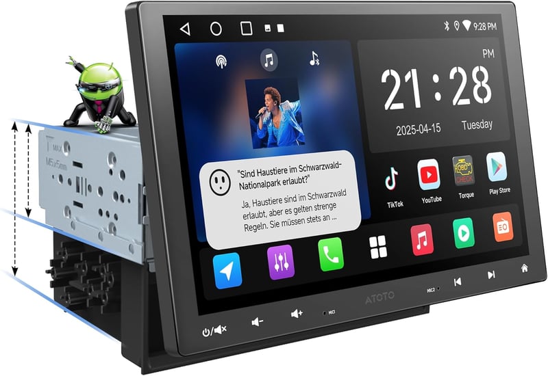 ATOTOZONE A5L 10" Android Autórádió CarPlay, 2DIN/1DIN, Vezeték Nélküli, WiFi, Bluetooth