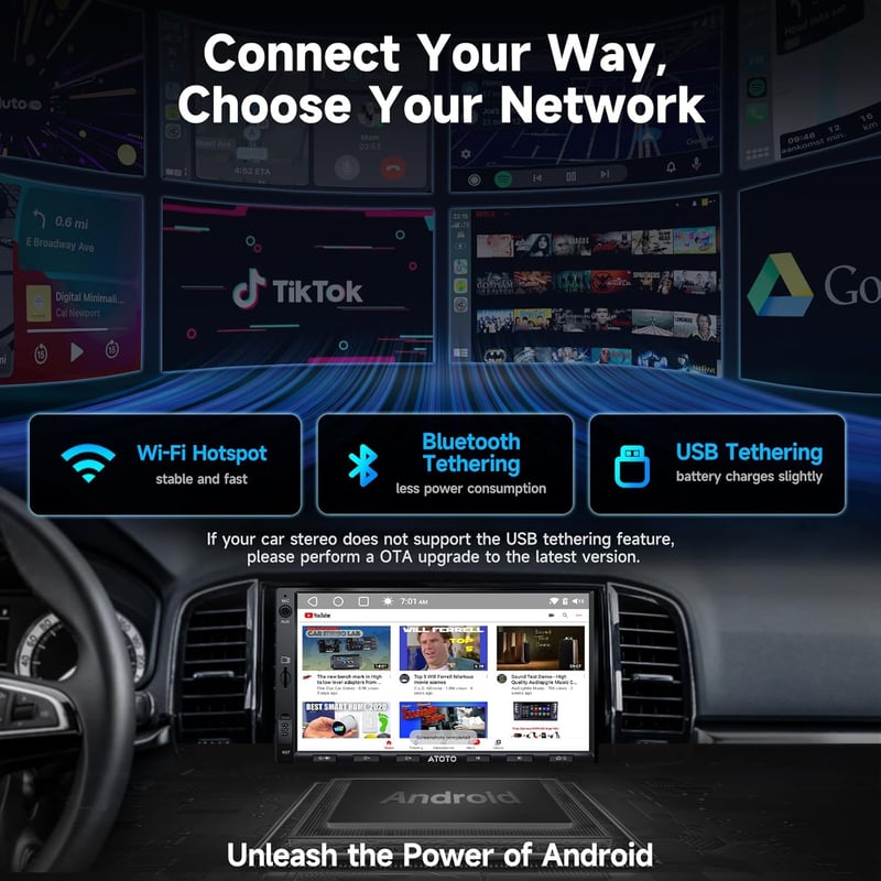 ATOTOZONE A5L Android Autórádió 7" Érintőképernyő CarPlay Android Auto WiFi Bluetooth