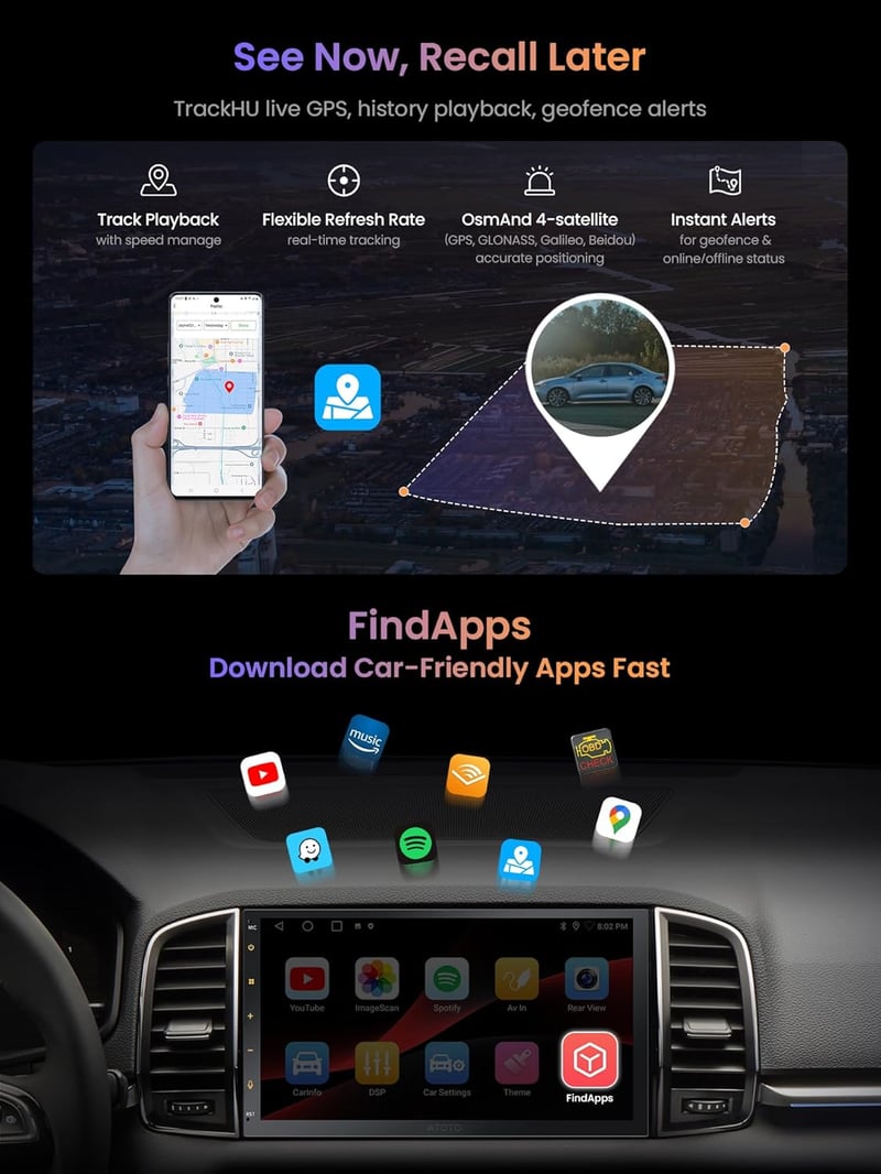 ATOTOZONE A5L Dupla DIN Android Autórádió GPS Navigációval, Wireless CarPlay, 7" Érintőképernyő