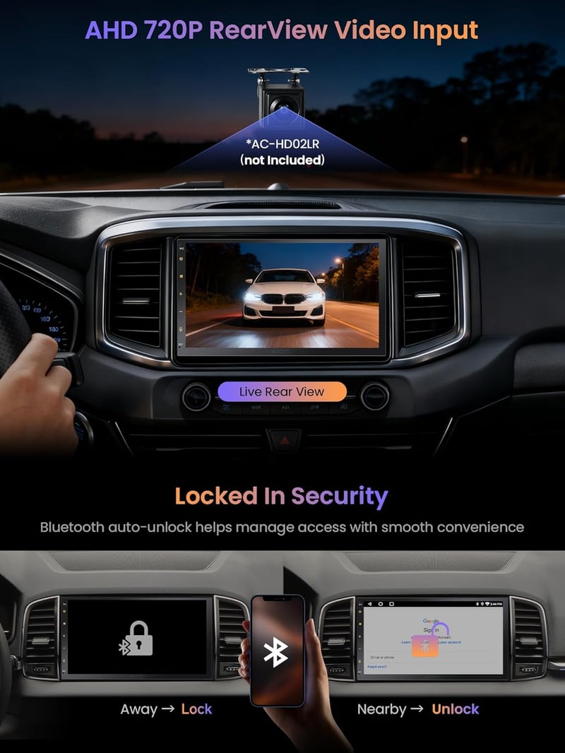 ATOTOZONE A5L Dupla DIN Android Autórádió GPS Navigációval, Wireless CarPlay, 7" Érintőképernyő