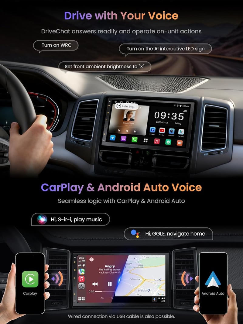 ATOTOZONE A5L Dupla DIN Android Autórádió GPS Navigációval, Wireless CarPlay, 7" Érintőképernyő