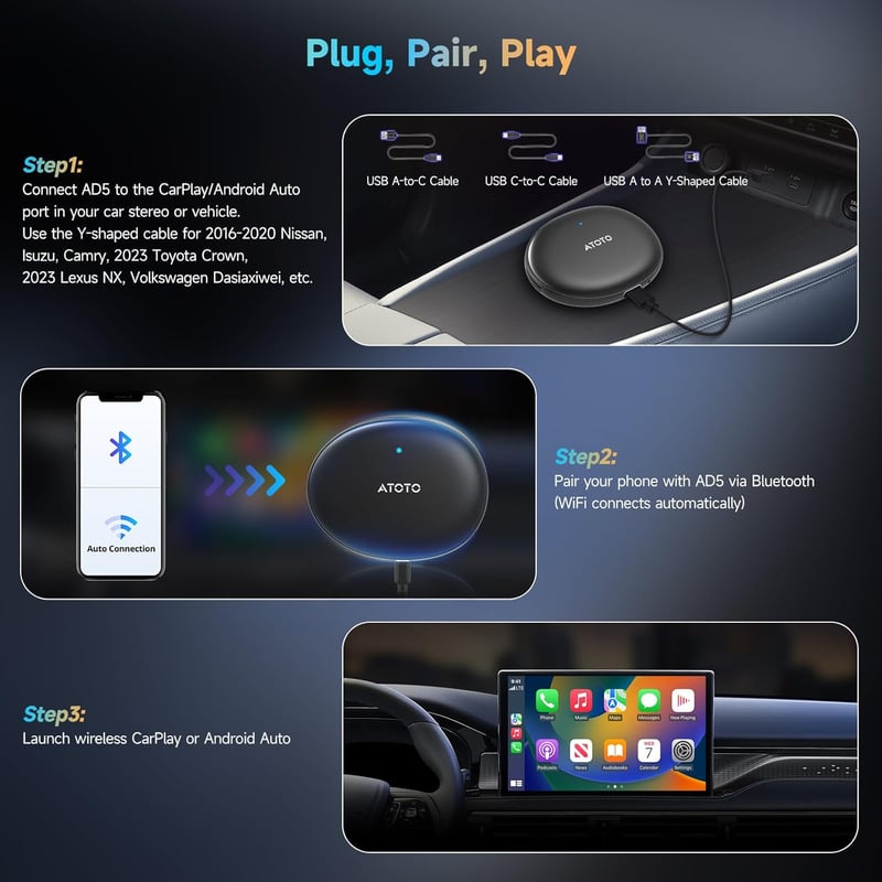 ATOTOZONE AD5 CarPlay AI Box Vezeték nélküli Android autós adapter YouTube ChatGPT